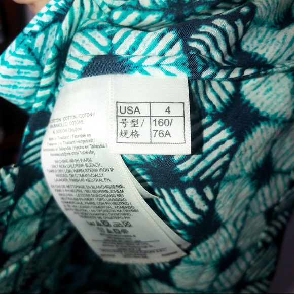 Brooks Brothers 346 Womens Size 4 Poplin Pleated Shibori Print Dress Teal Blue - Picture 3 of 8